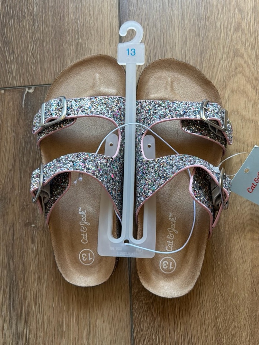 Cat & Jack Girls' Multi-Glitter Double Strap Sandals with Pink Trim